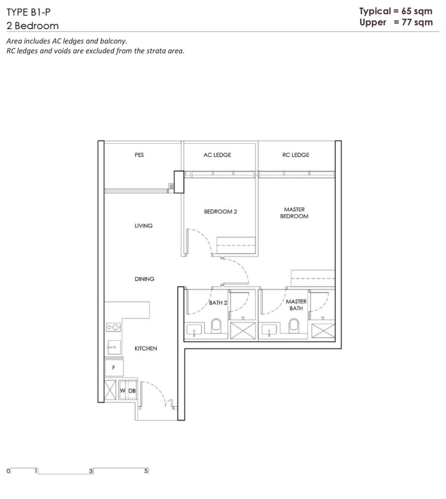 Chuan Park Type B1 floor plan — 2 Bedroom, 65 sqm / 700 sqft