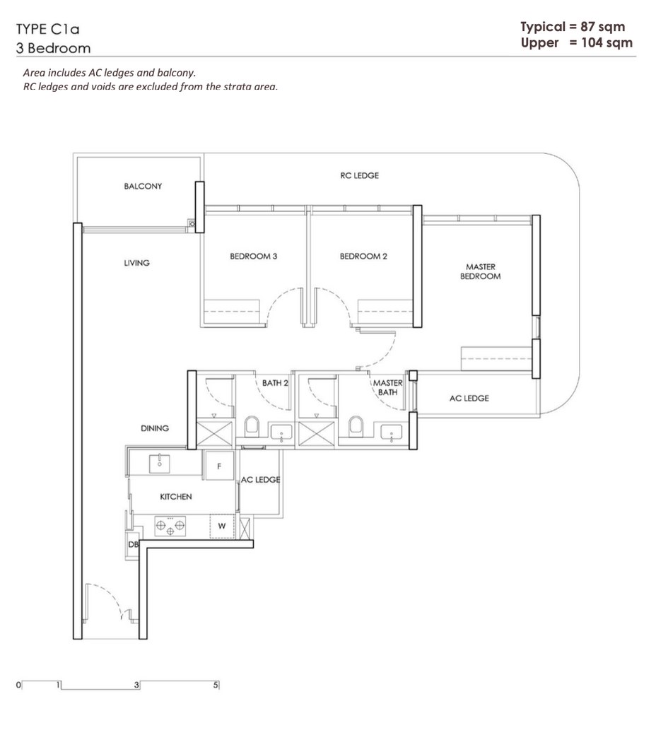 Chuan Park Type C1a floor plan — 3 Bedroom Classic, 87 sqm / 936 sqft