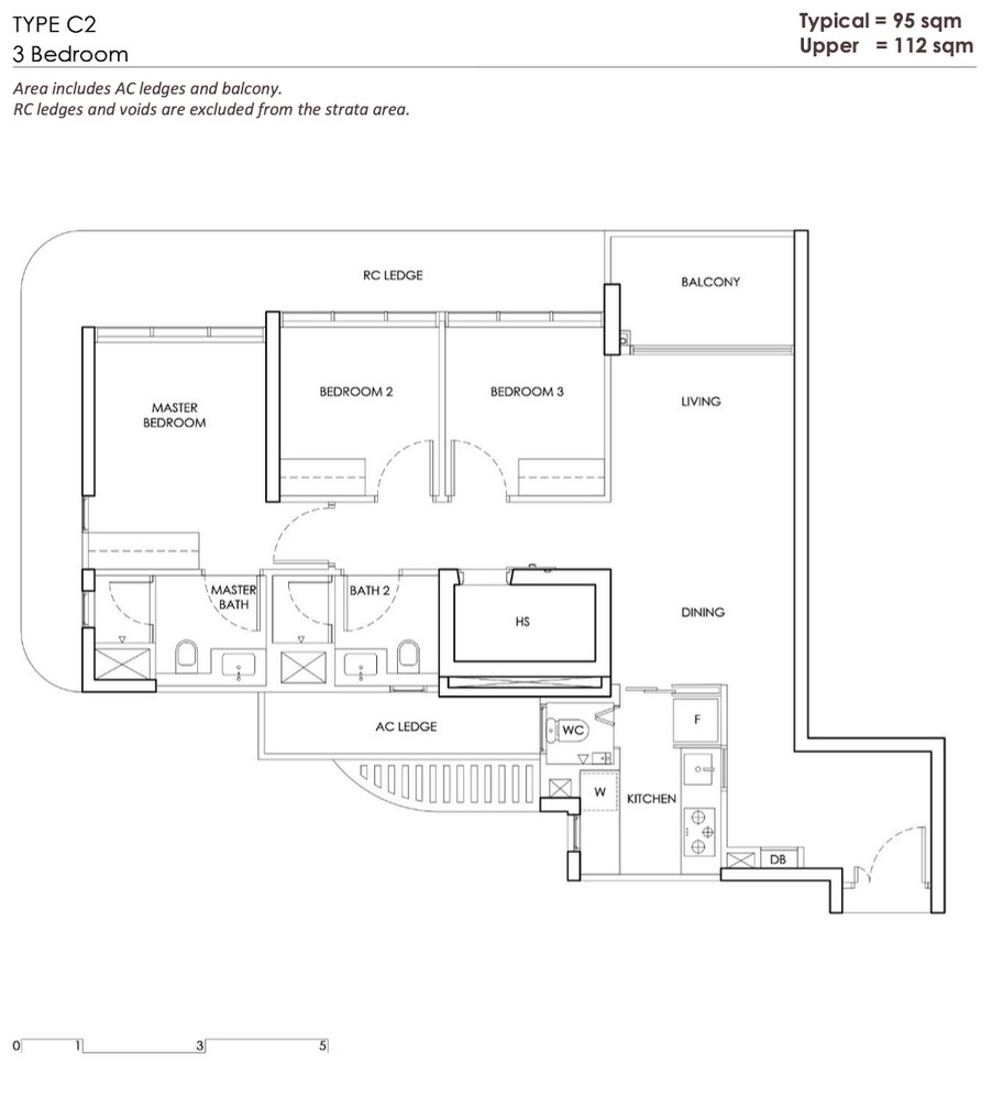 Chuan Park Type C2 floor plan — 3 Bedroom Deluxe, 95 sqm / 1,023 sqft