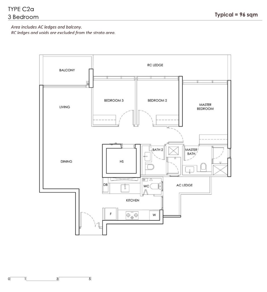 Chuan Park Type C2a floor plan — 3 Bedroom Deluxe, 96 sqm / 1,033 sqft