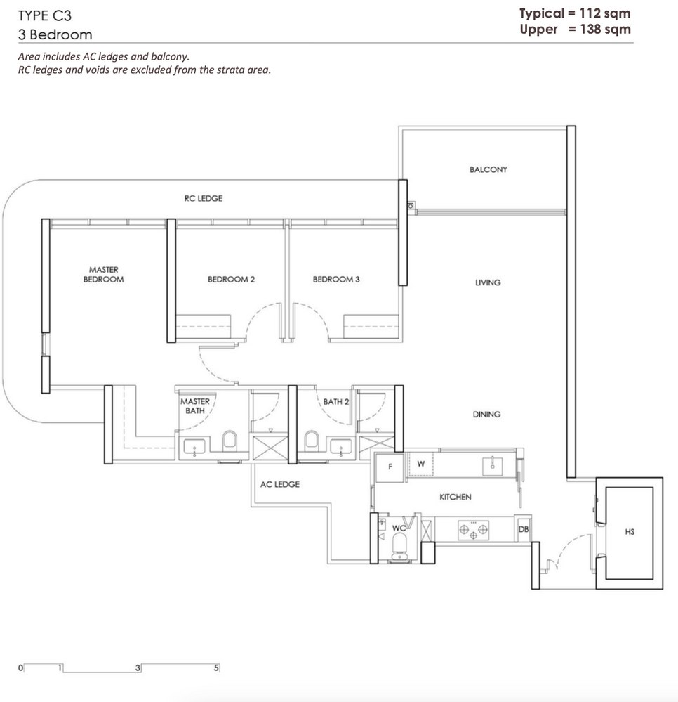Chuan Park Type C3 floor plan — 3 Bedroom Premium, 112 sqm / 1,206 sqft