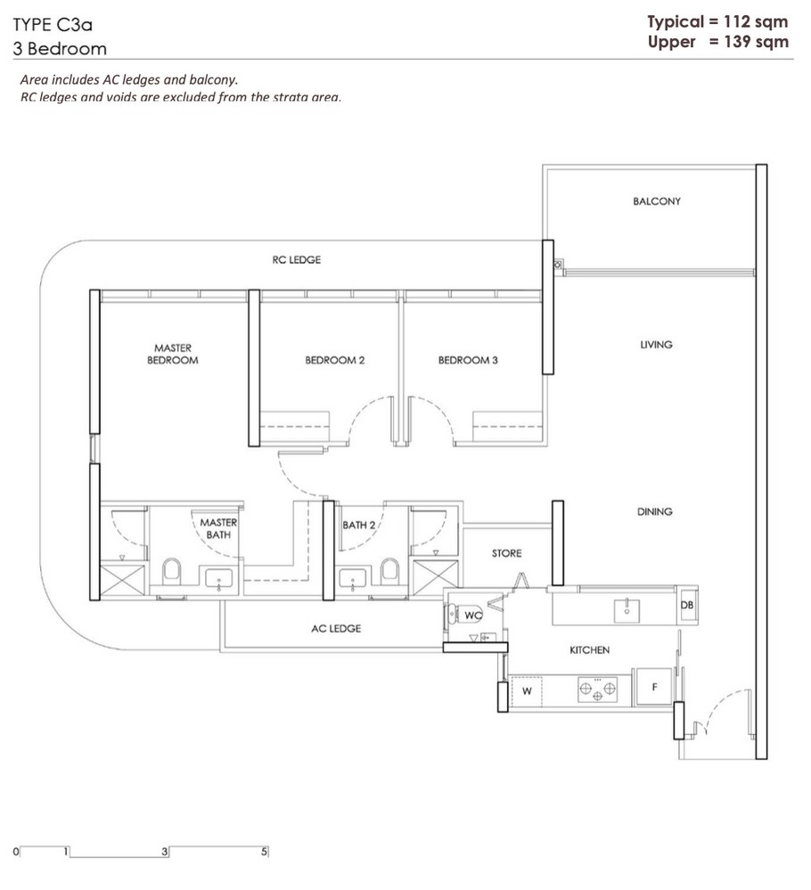 Chuan Park Type C3a floor plan — 3 Bedroom Premium, 112 sqm / 1,206 sqft