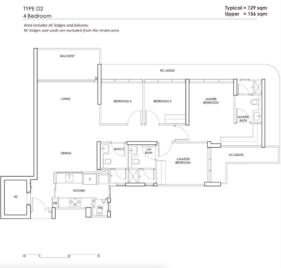 Chuan Park Type D2 floor plan — 4 Bedroom, 129 sqm / 1,389 sqft